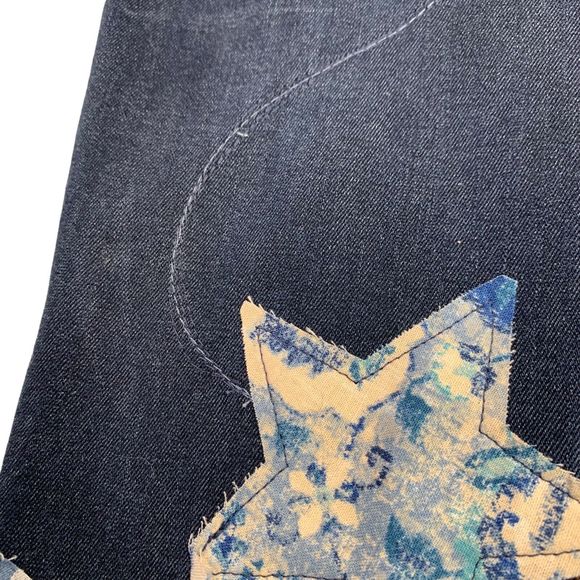 Peter Nygard Jeans Patched Boho Blue Stars Skinny Star Studs Womens Medium - Picture 4 of 12